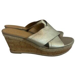 Franco Sarto Gold Slip-On Slide Wedge Sandals Metallic Comfort Size 9.5 Women's